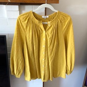 Madewell yellow embroidered peasant top